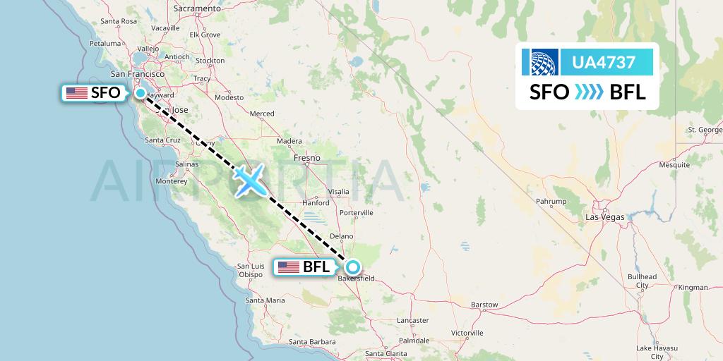 UA4737 United Airlines Flight Map: San Francisco to Bakersfield