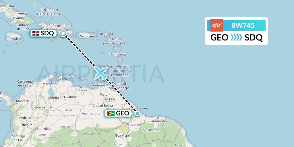 8W745 Fly AllWays Flight Map: Georgetown to Santo Domingo