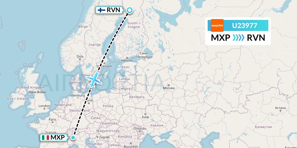 U23977 EasyJet Flight Map: Milan to Rovaniemi