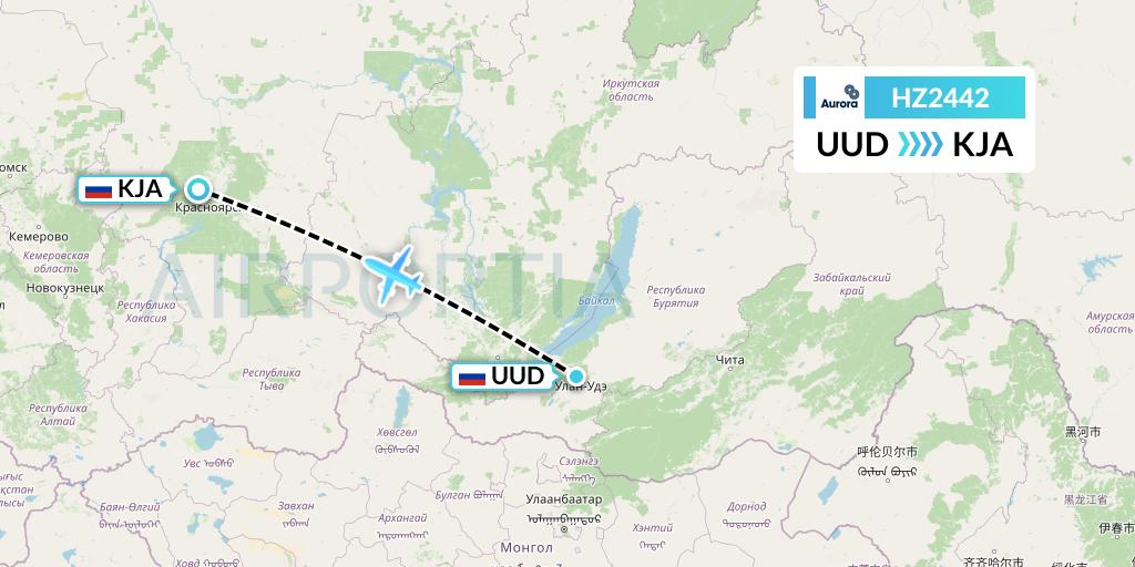 HZ2442 Aurora Flight Map: Ulan-Ude to Krasnoyarsk