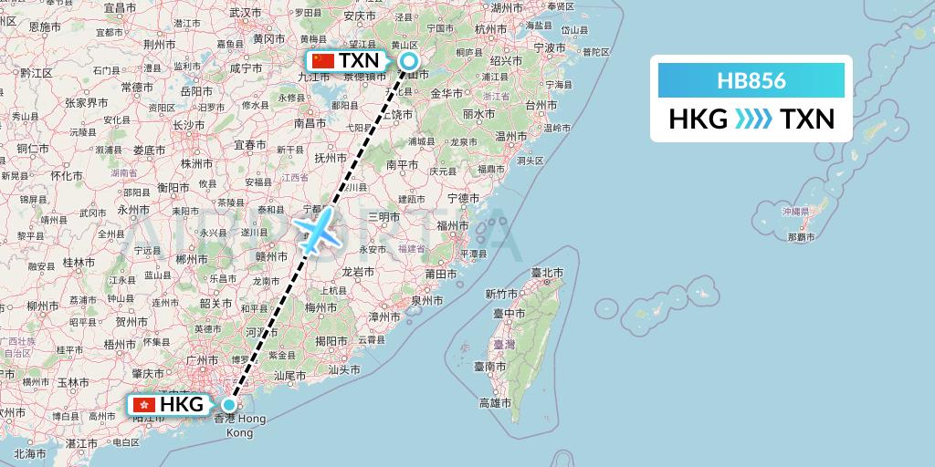 HB856 Greater Bay Airlines Flight Map: Hong Kong to Huangshan City