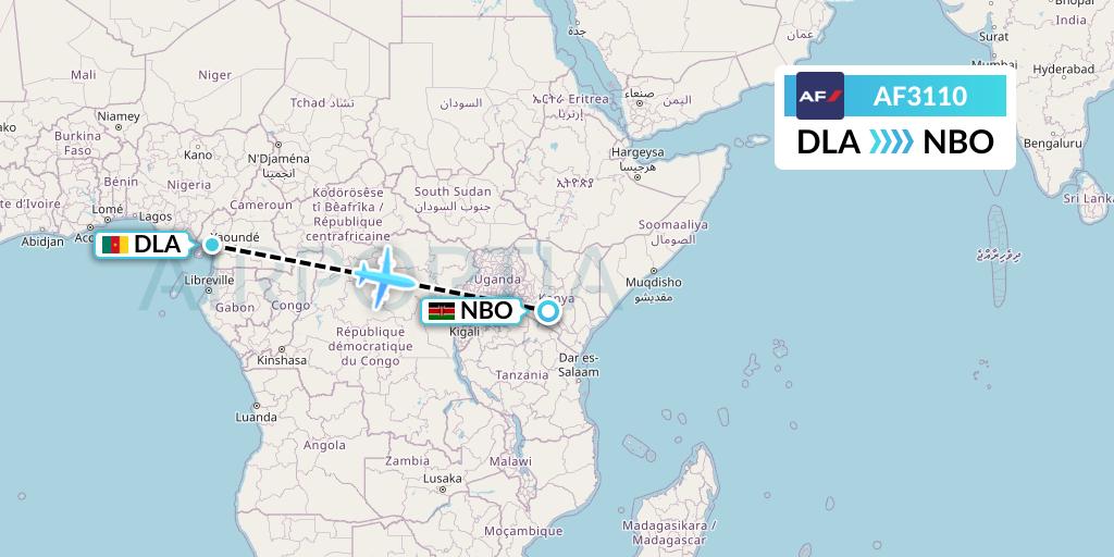 AF3110 Air France Flight Map: Douala to Nairobi