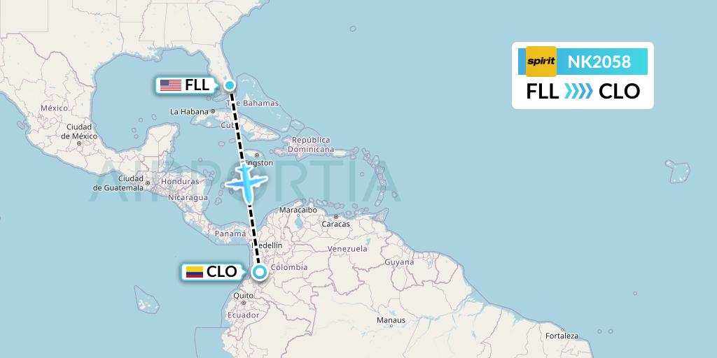 NK2058 Spirit Airlines Flight Map: Fort Lauderdale to Cali
