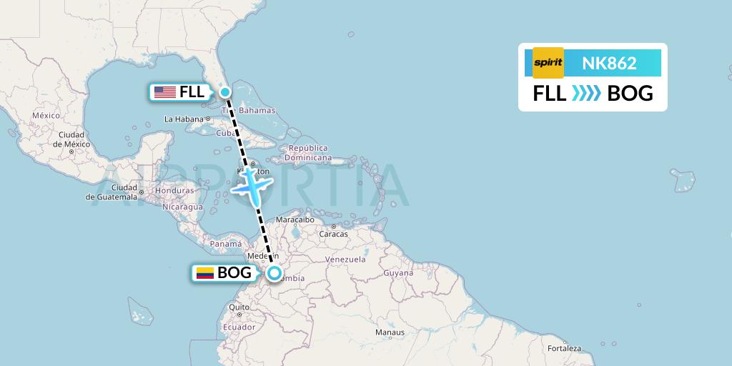 NK862 Spirit Airlines Flight Map: Fort Lauderdale to Bogota