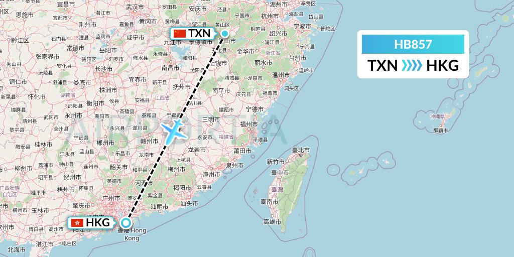 HB857 Greater Bay Airlines Flight Map: Huangshan City to Hong Kong