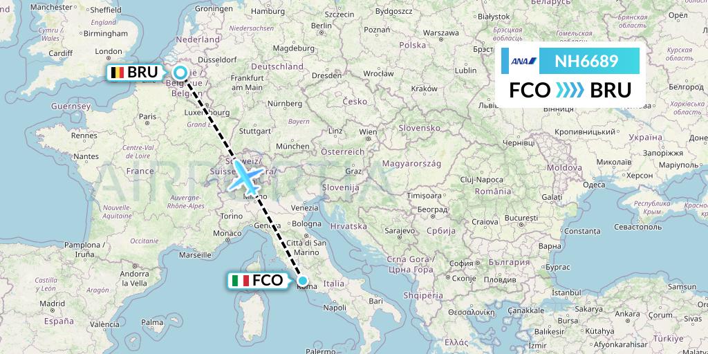 NH6689 All Nippon Airways Flight Map: Rome to Brussels