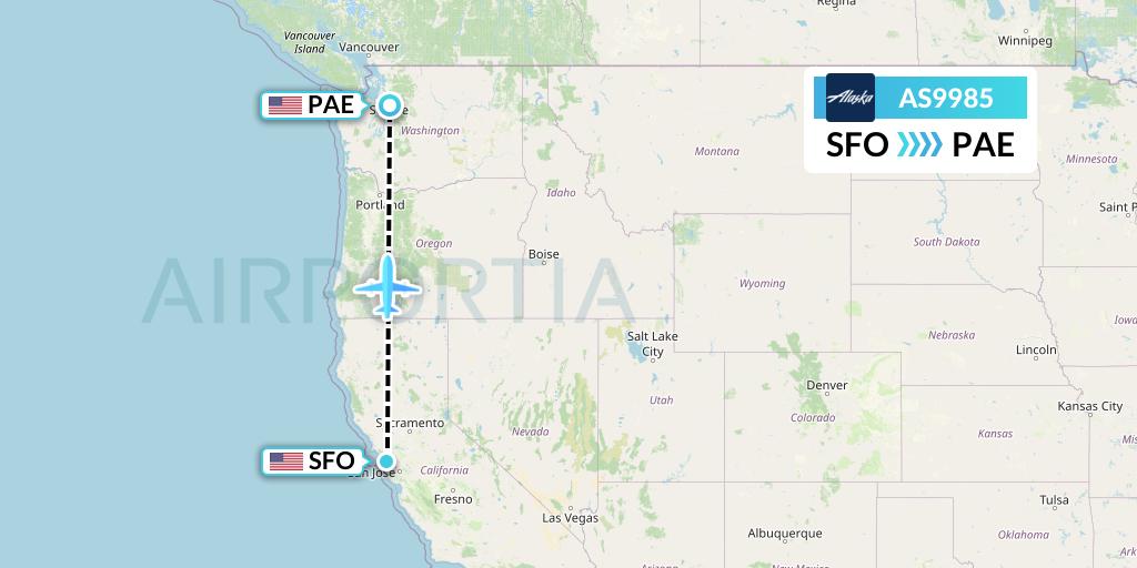 AS9985 Alaska Airlines Flight Map: San Francisco to Everett