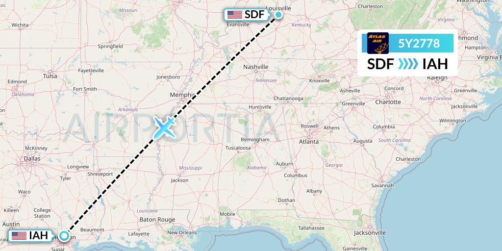 5Y2778 Atlas Air Flight Map: Louisville to Houston