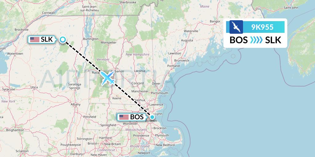 9K955 Cape Air Flight Map: Boston to Saranac Lake