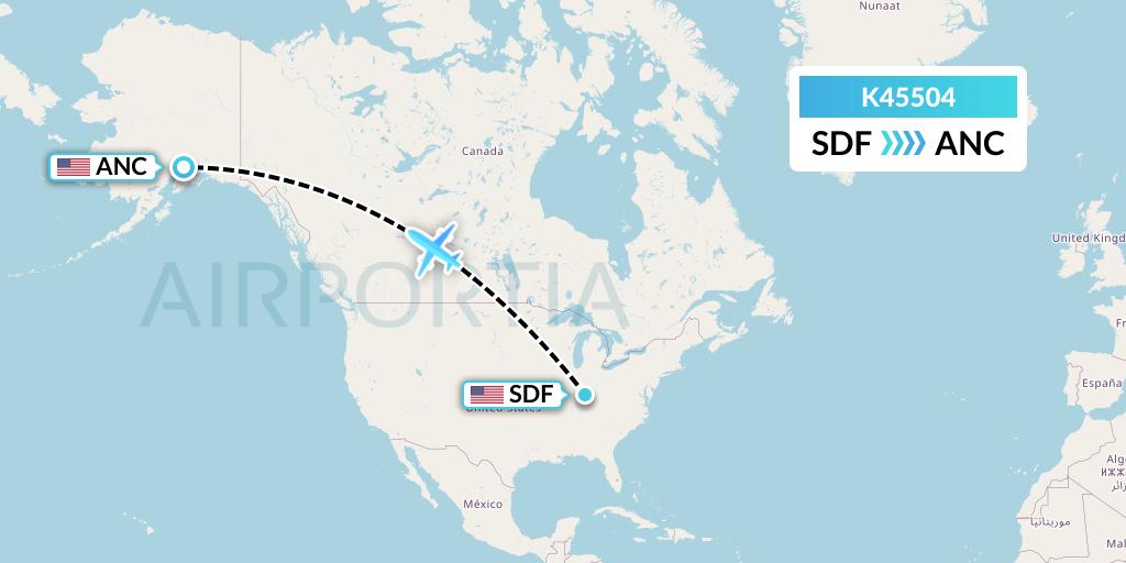 K45504 Kalitta Air Flight Map: Louisville to Anchorage