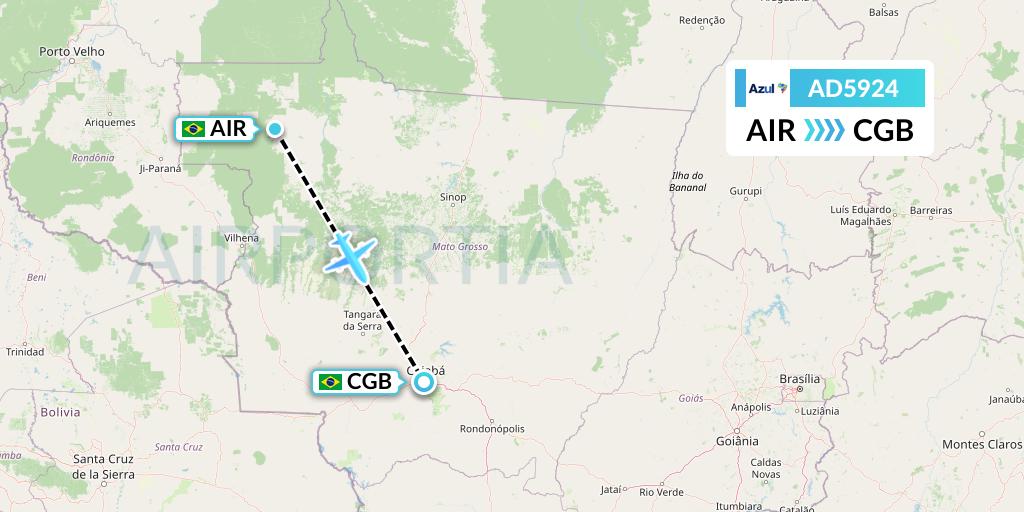 AD5924 Azul Brazilian Airlines Flight Map: Aripuana to Cuiaba
