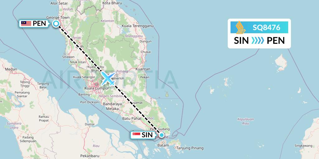 SQ8476 Singapore Airlines Flight Map: Singapore to Penang