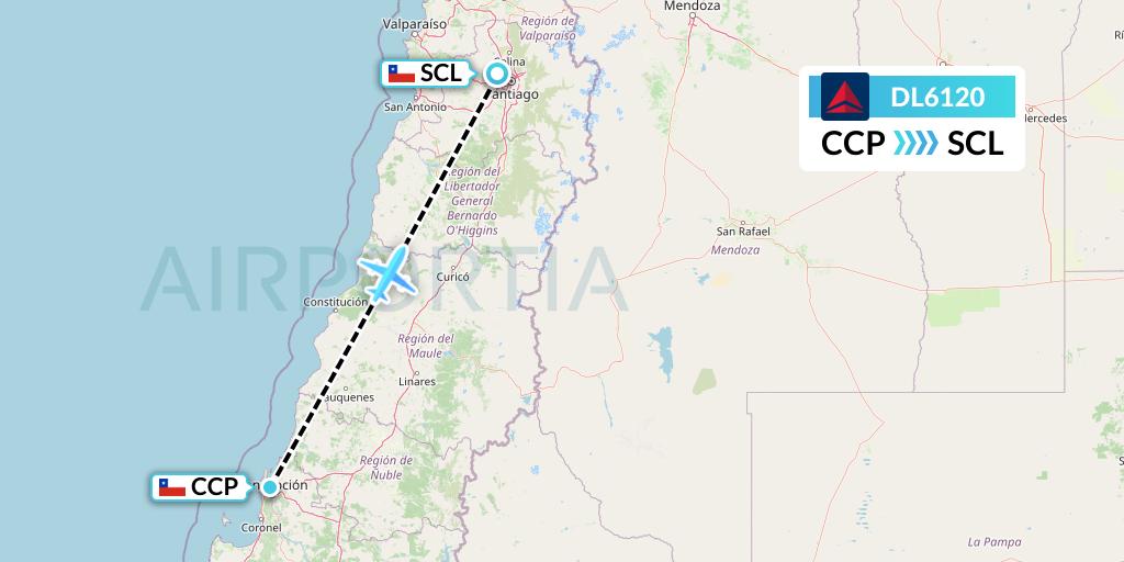 DL6120 Delta Air Lines Flight Map: Concepcion to Santiago