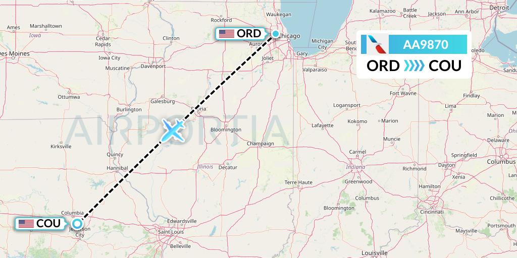 AA9870 American Airlines Flight Map: Chicago to Columbia