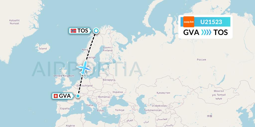 U21523 EasyJet Flight Map: Geneva to Tromso