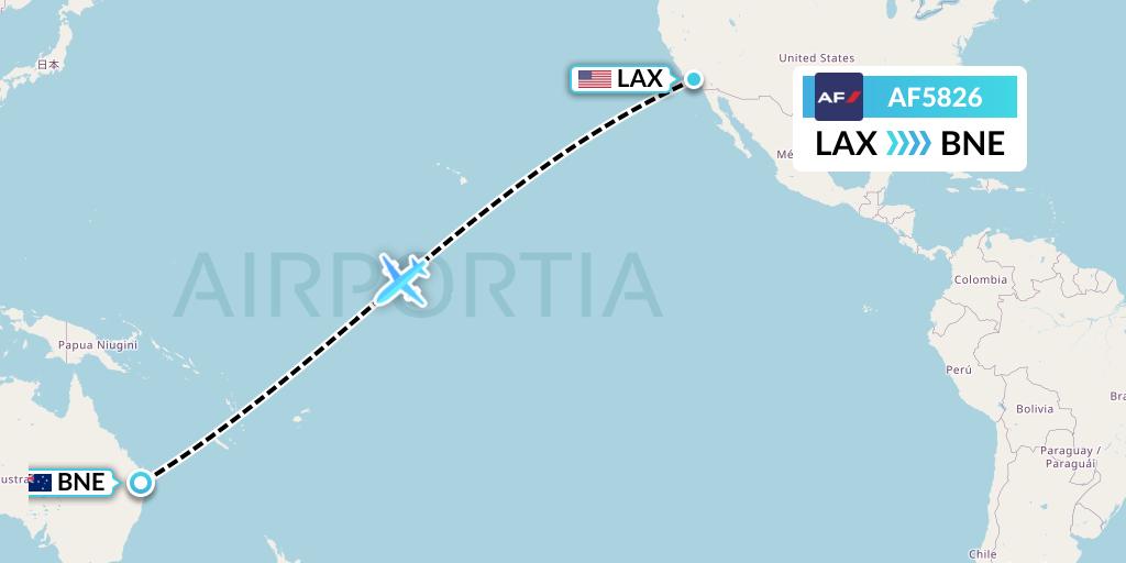 AF5826 Air France Flight Map: Los Angeles to Brisbane