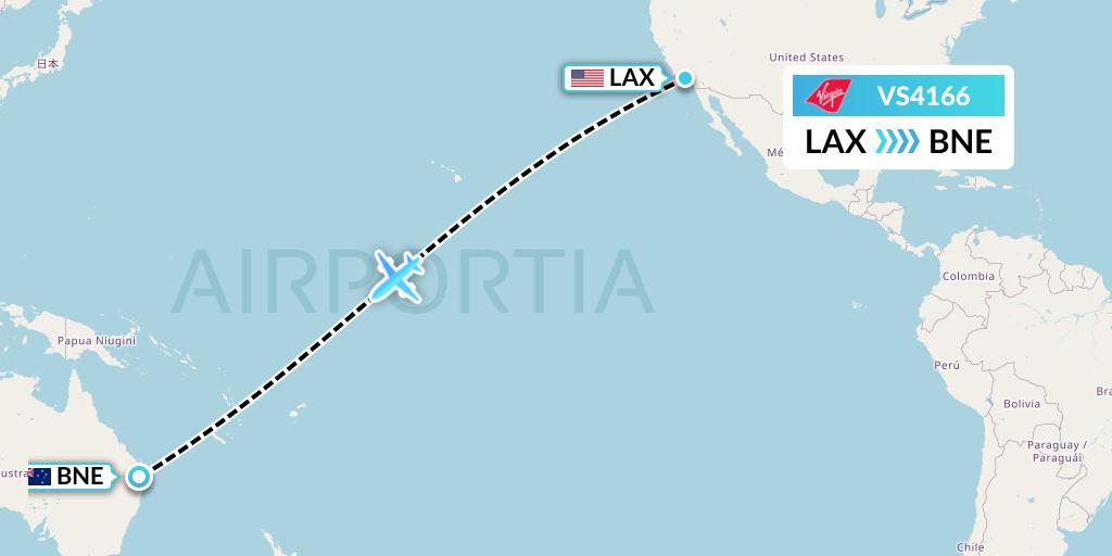 VS4166 Virgin Atlantic Airways Flight Map: Los Angeles to Brisbane