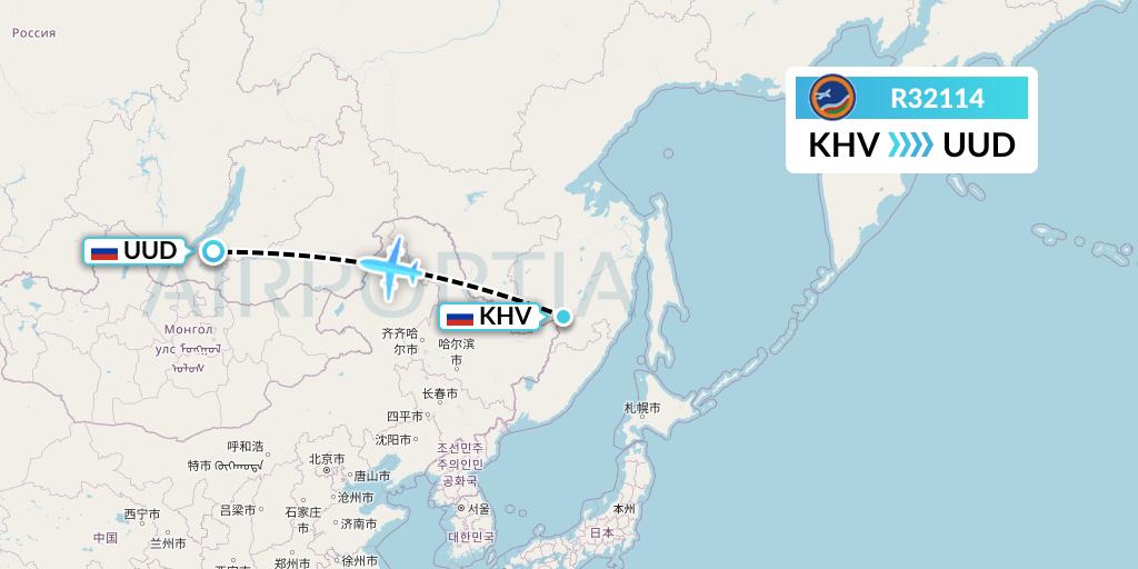 R32114 Yakutia Airlines Flight Map: Khabarovsk to Ulan-Ude