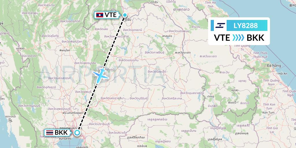 LY8288 El Al Flight Map: Vientiane to Bangkok