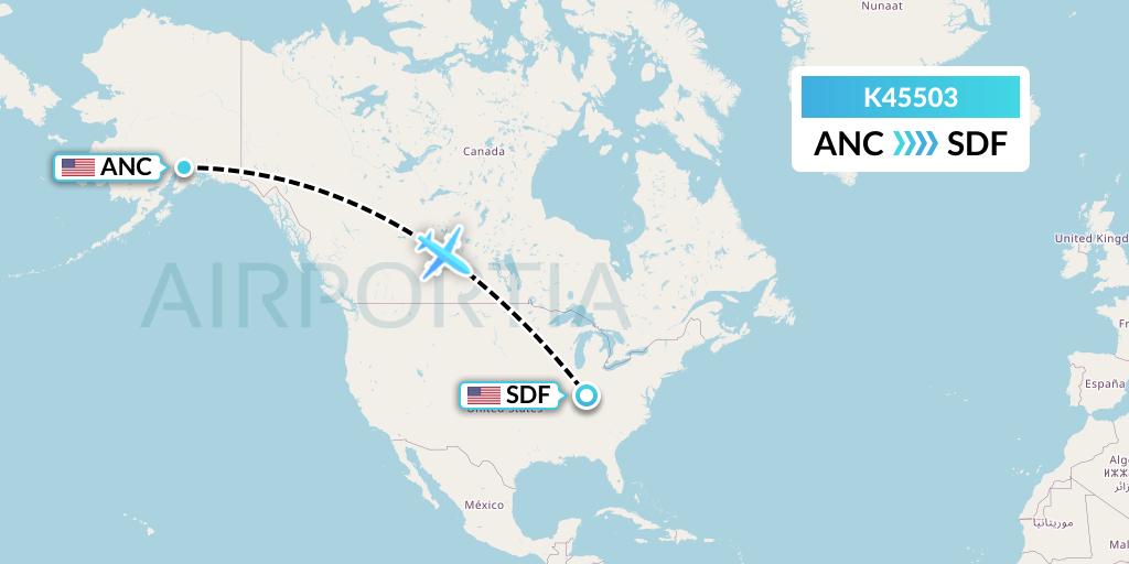 K45503 Kalitta Air Flight Map: Anchorage to Louisville