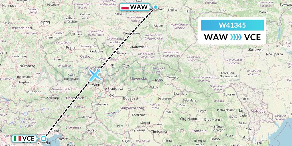 W41345 Wizz Air Malta Flight Map: Warsaw to Venice