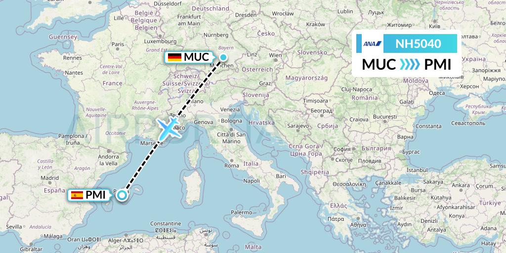 NH5040 All Nippon Airways Flight Map: Munich to Palma de Mallorca