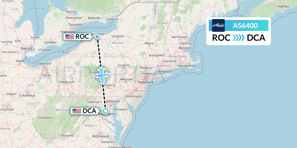 AS6400 Alaska Airlines Flight Map: Rochester to Washington