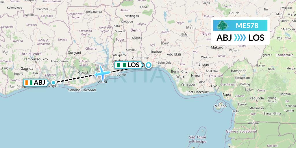 ME578 MEA Flight Map: Abidjan to Lagos