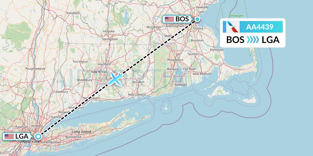 AA4439 American Airlines Flight Map: Boston to New York