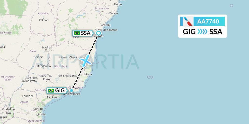 AA7740 American Airlines Flight Map: Rio de Janeiro to Salvador