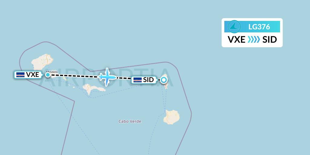 LG376 Luxair Flight Map: Sao Vicente to Espargos