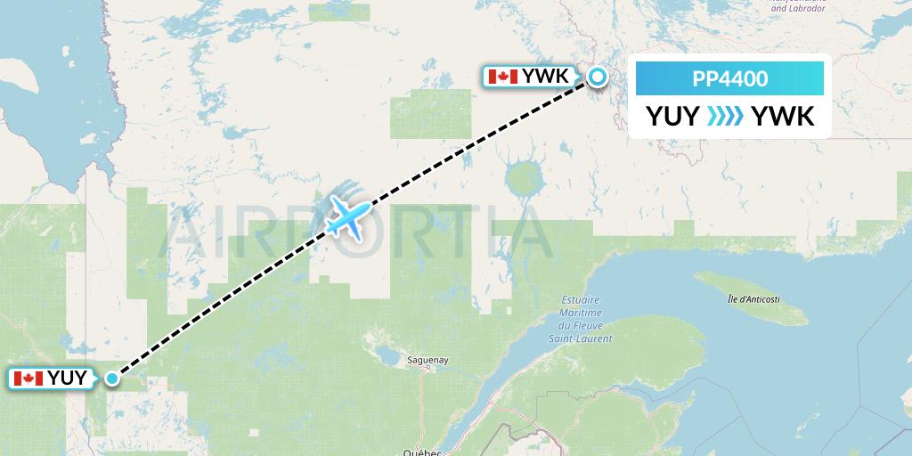 PP4400 Jet Aviation Business Jets Flight Map: Rouyn to Wabush