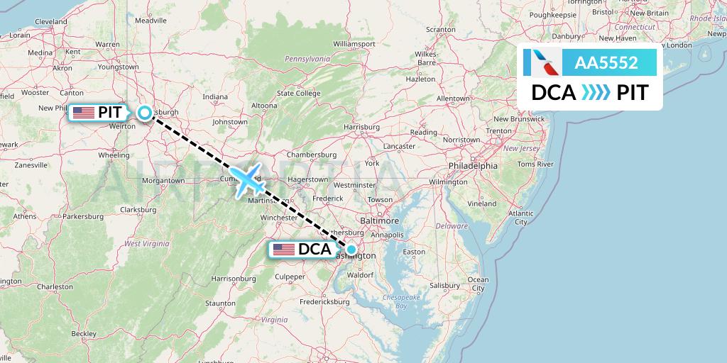 AA5552 American Airlines Flight Map: Washington to Pittsburgh