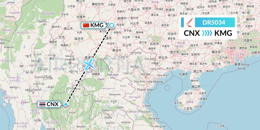 DR5034 Ruili Airlines Flight Map: Chiang Mai to Kunming