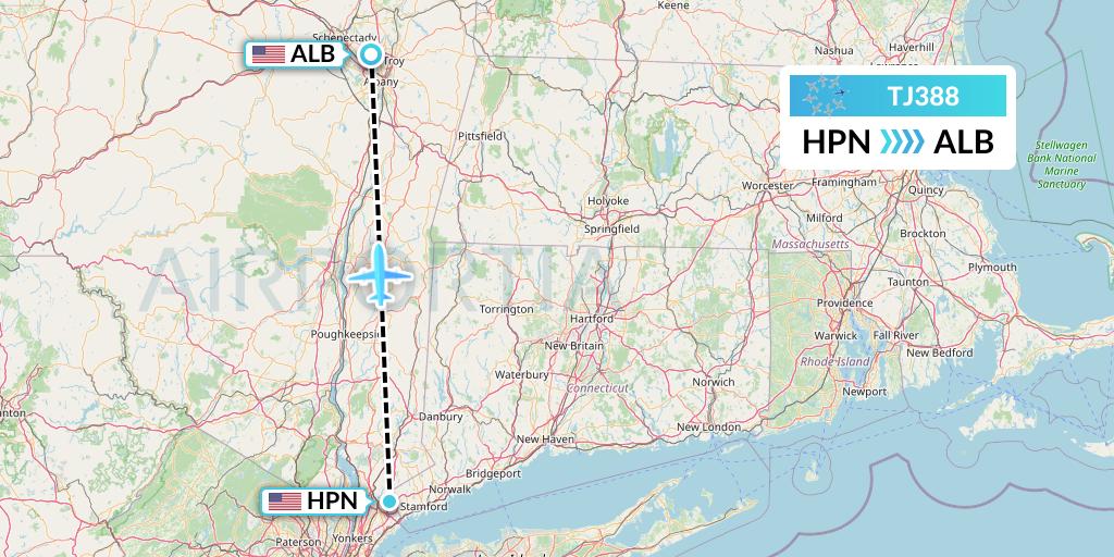 TJ388 Tradewind Aviation Flight Map: White Plains to Albany