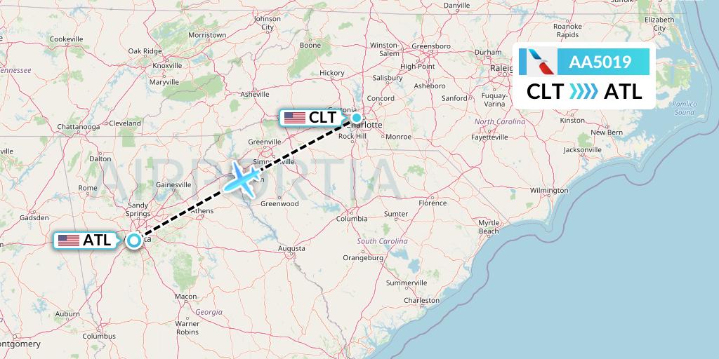 AA5019 American Airlines Flight Map: Charlotte to Atlanta