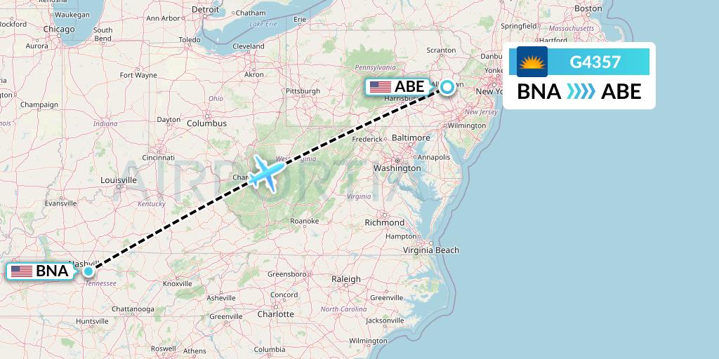 G4357 Allegiant Air Flight Map: Nashville to Allentown