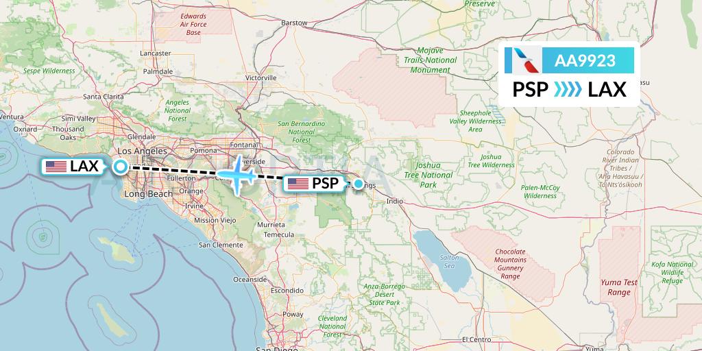 AA9923 American Airlines Flight Map: Palm Springs to Los Angeles