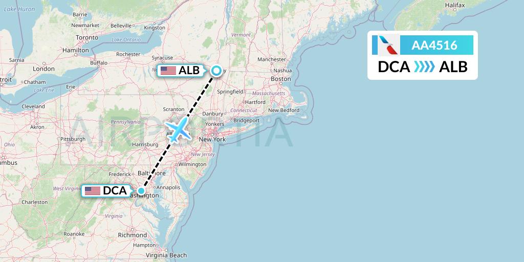 AA4516 American Airlines Flight Map: Washington to Albany