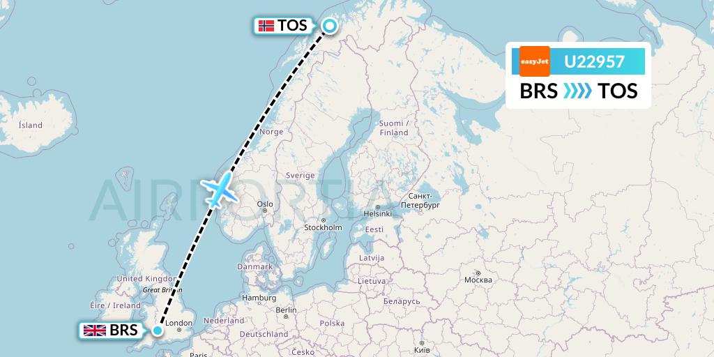 U22957 EasyJet Flight Map: Bristol to Tromso