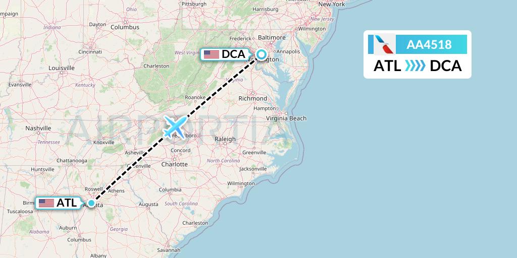AA4518 American Airlines Flight Map: Atlanta to Washington