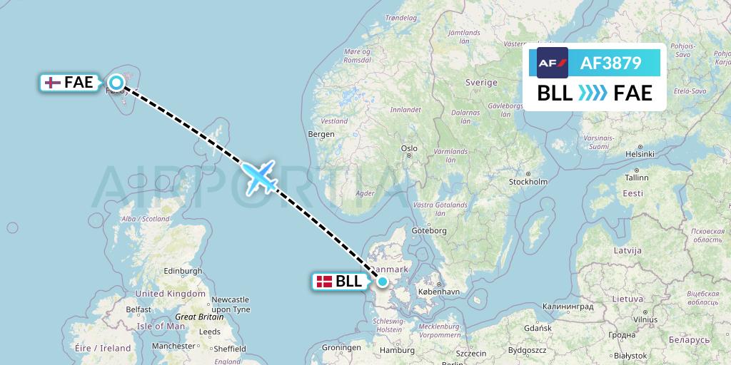 AF3879 Air France Flight Map: Billund to Vagar