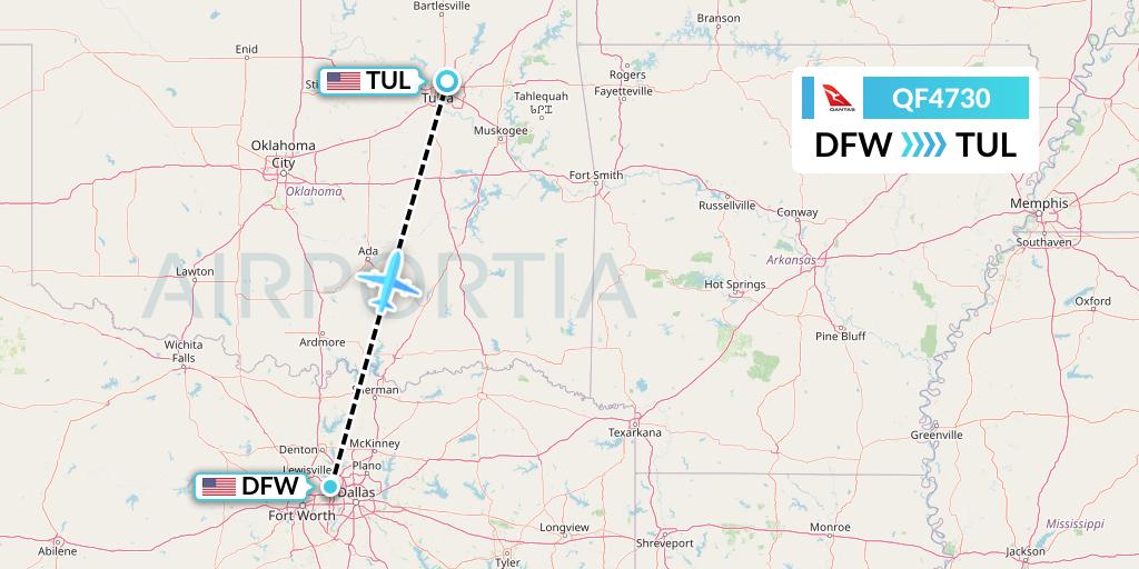QF4730 Qantas Flight Map: Dallas to Tulsa