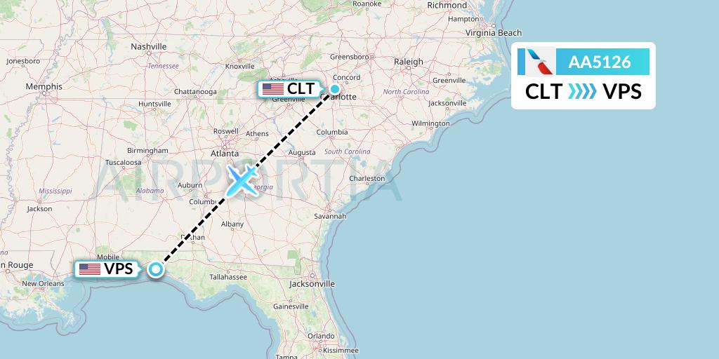 AA5126 American Airlines Flight Map: Charlotte to Valparaiso