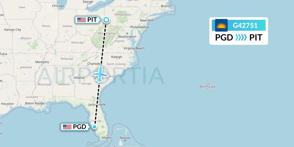 G42751 Allegiant Air Flight Map: Punta Gorda to Pittsburgh
