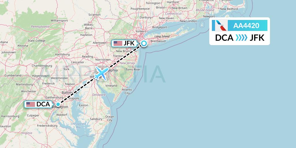 AA4420 American Airlines Flight Map: Washington to New York