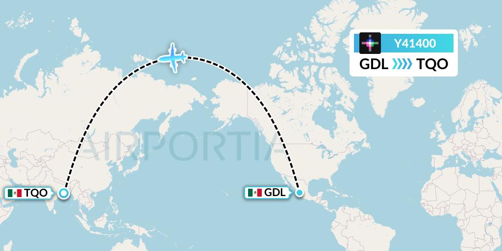 Y41400 Volaris Flight Map: Guadalajara to Tulum