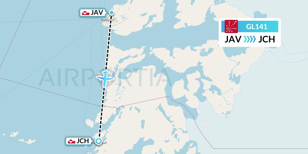 GL141 Air Greenland Flight Map: Ilulissat to Qasigiannguit