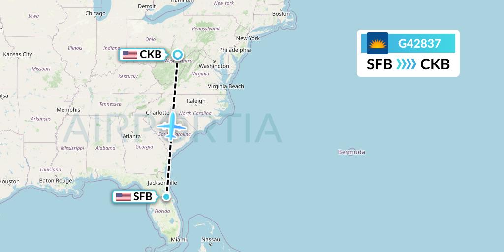 G42837 Allegiant Air Flight Map: Orlando to Clarksburg