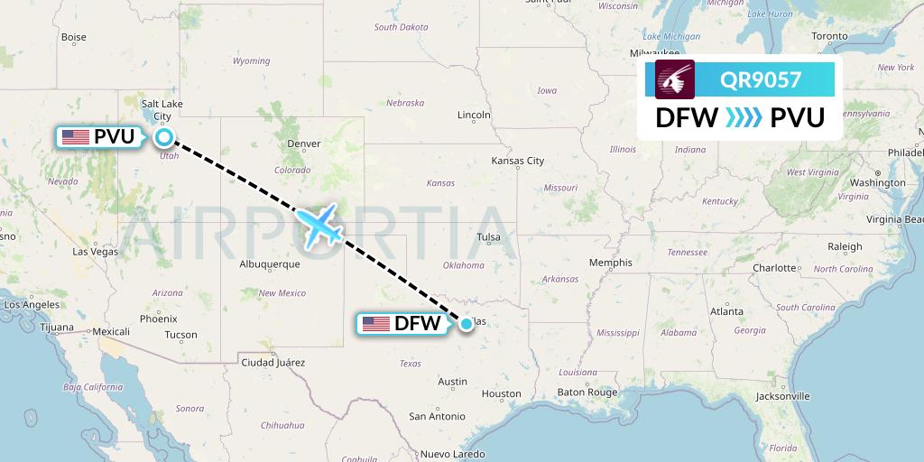 QR9057 Qatar Airways Flight Map: Dallas to Provo